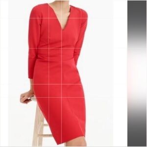 J.Crew J Crew Red V-Neck Sheath Dress Holiday Ponte Knit Long Sleeve 4T 4 Tall T